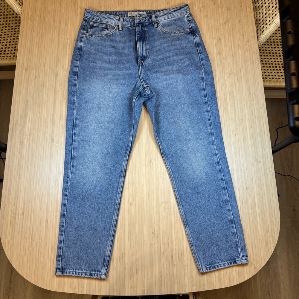 Topshop MOTO Medium Wash High Rise Mom Jeans W32 L30 Rise 12”